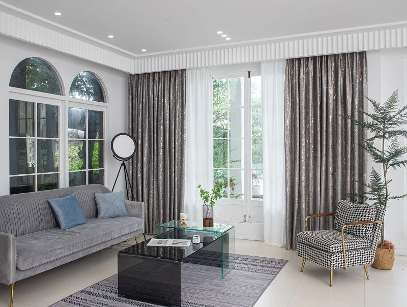 Rideau en velours Holland avec motif marbre et feuille d'or