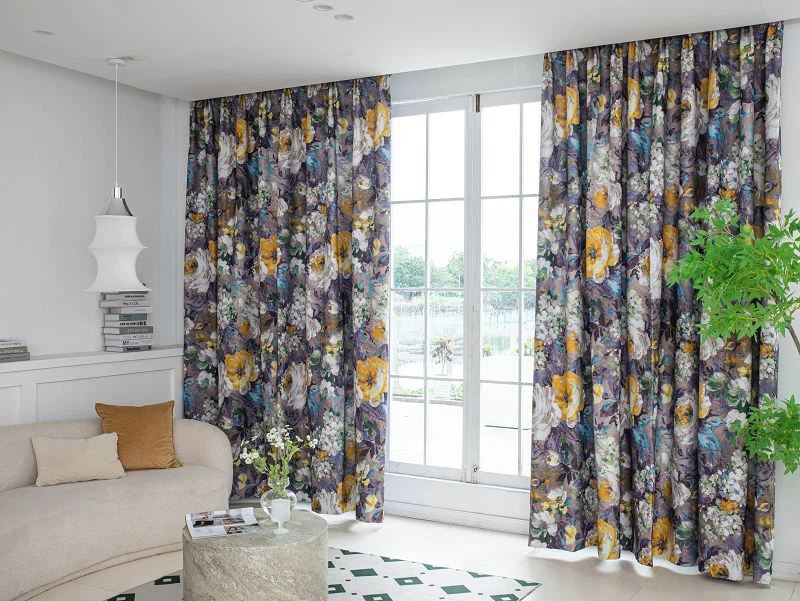 Tissu pour rideau en lin Millet avec impression de peinture à l'encre