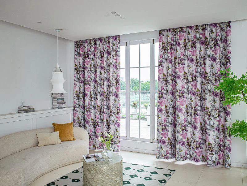 Tissu pour rideaux en lin Millet avec imprimé motif lys