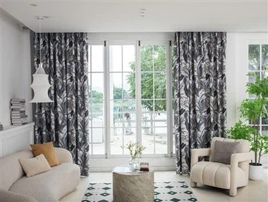 Tissu pour rideau en lin Millet avec imprimé de grands motifs de feuilles